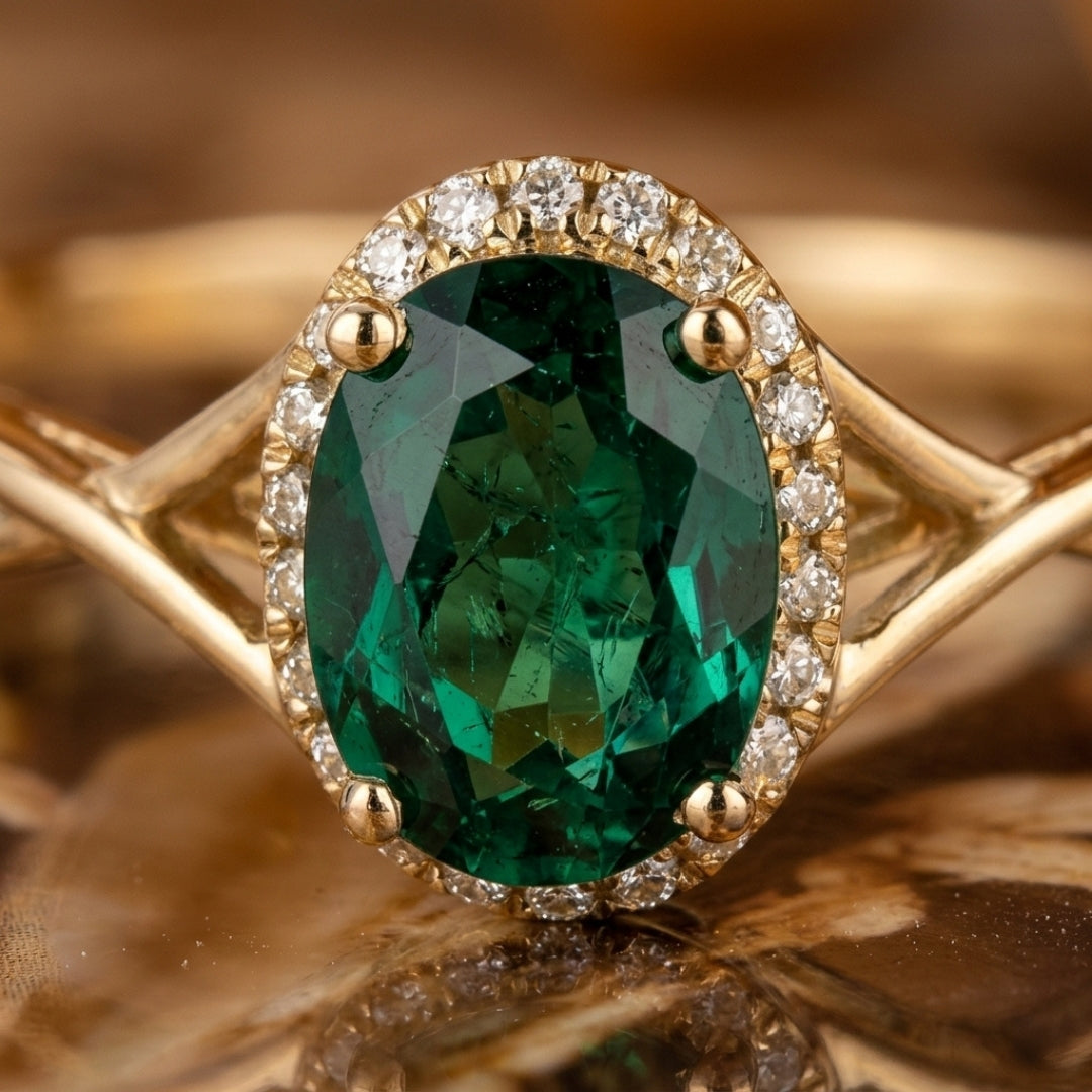 Emerald Halo Twist Ring