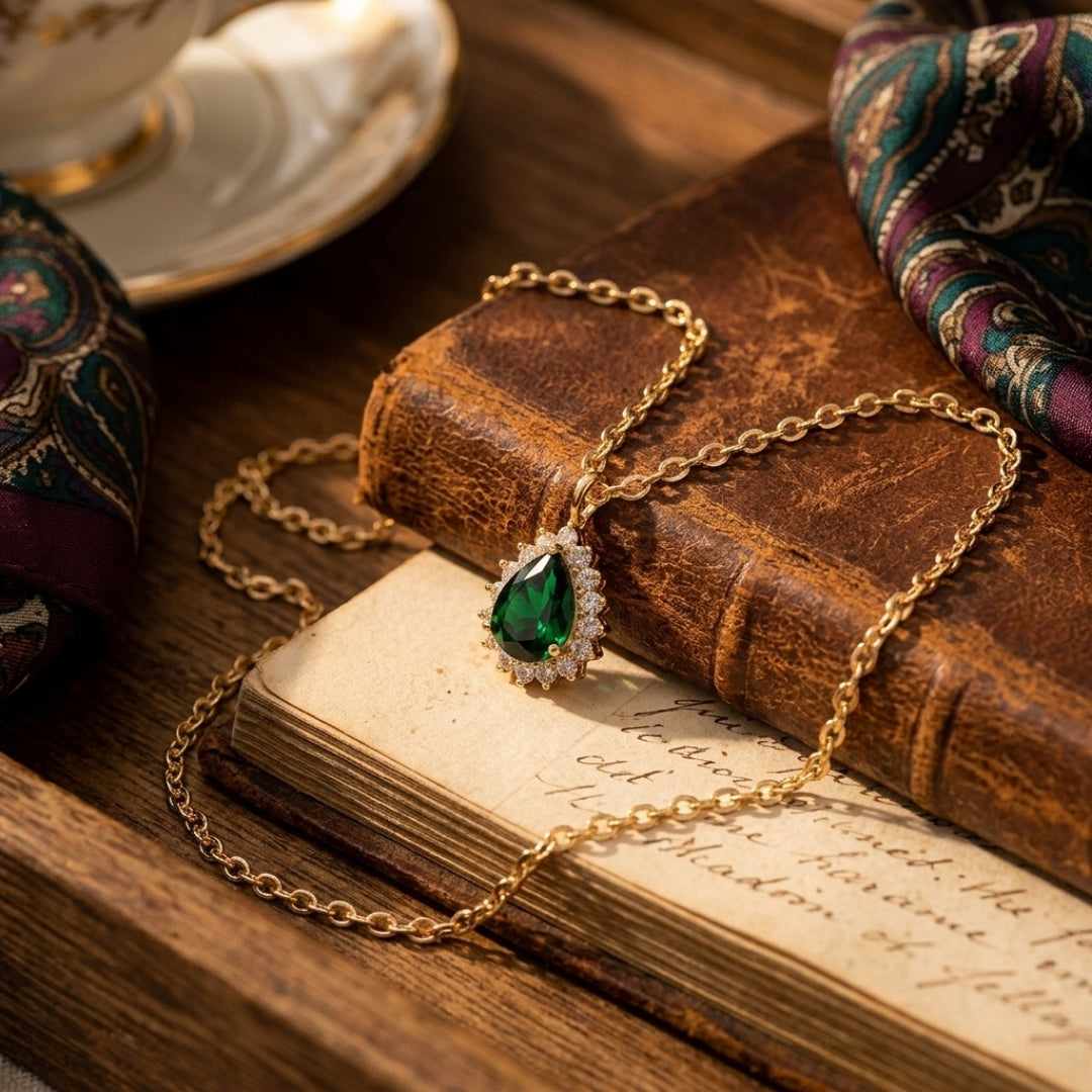 Emerald Halo Teardrop Pendant