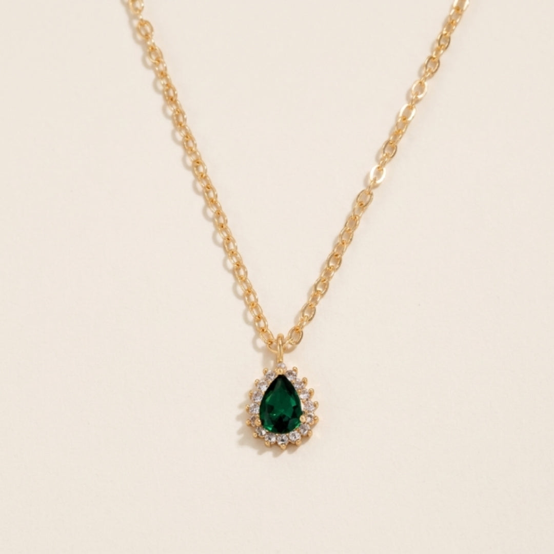 Emerald Halo Teardrop Pendant