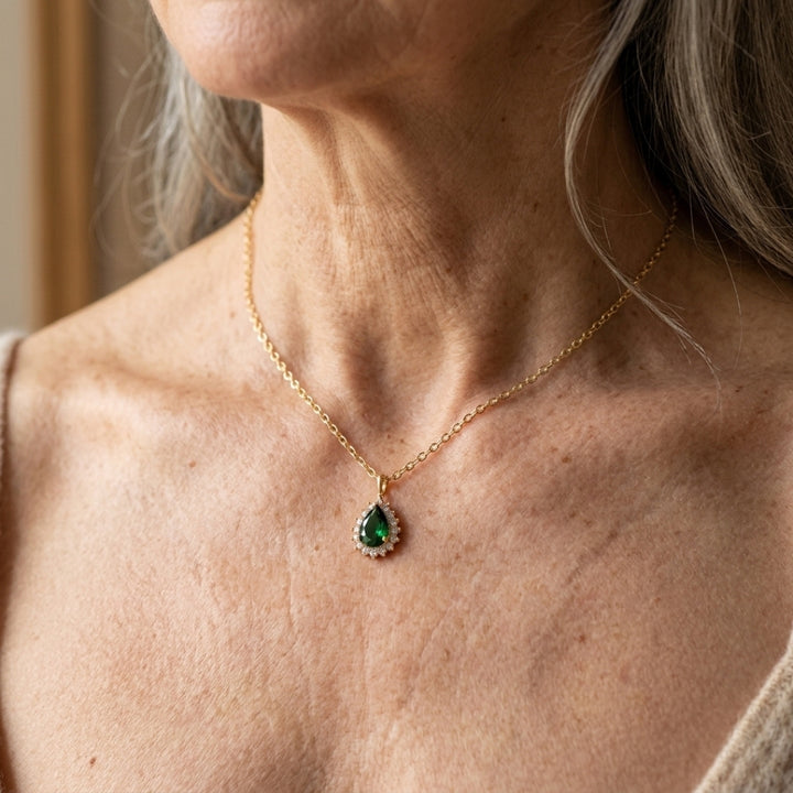 Emerald Halo Teardrop Pendant