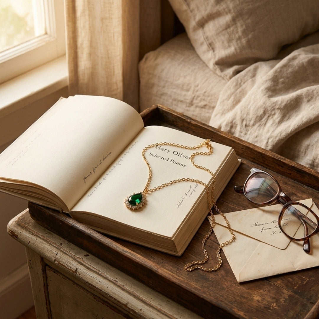 Emerald Halo Teardrop Pendant