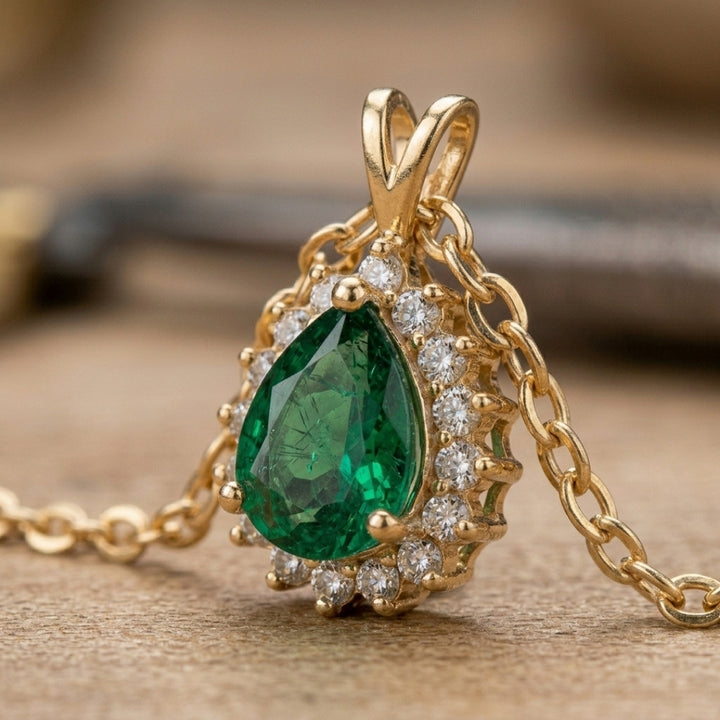 Emerald Halo Teardrop Pendant