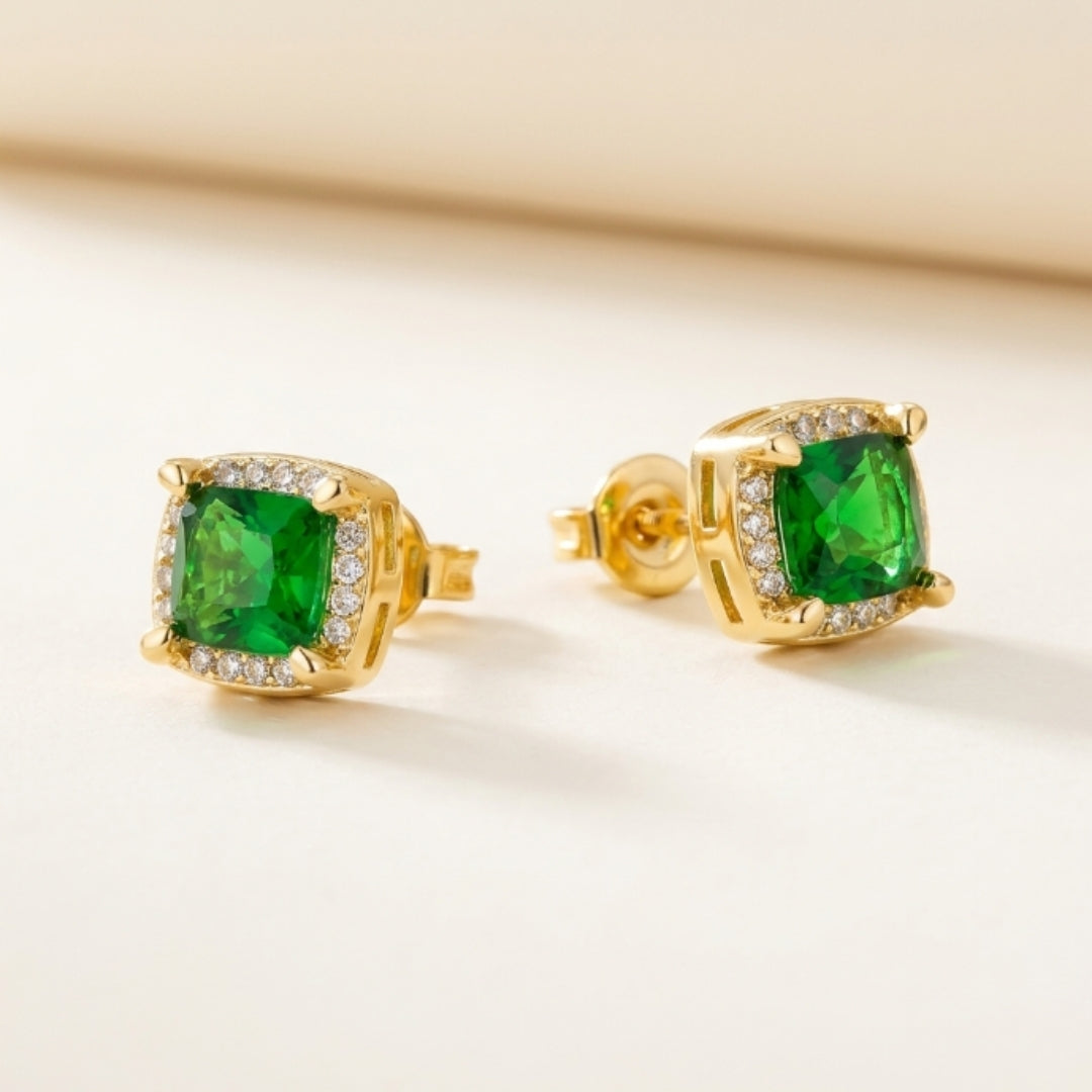 Emerald Halo Stud Earrings