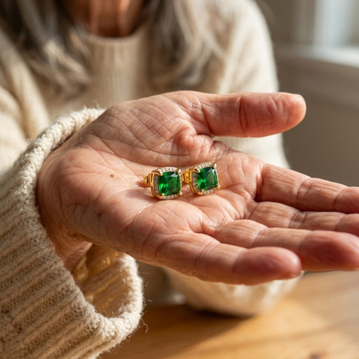 Emerald Halo Stud Earrings