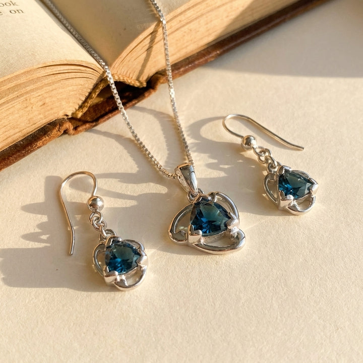 Sapphire Solitaire Pendant + Earrings