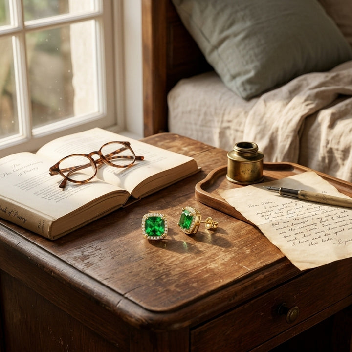 Emerald Halo Stud Earrings