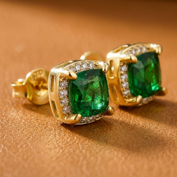 Emerald Halo Stud Earrings