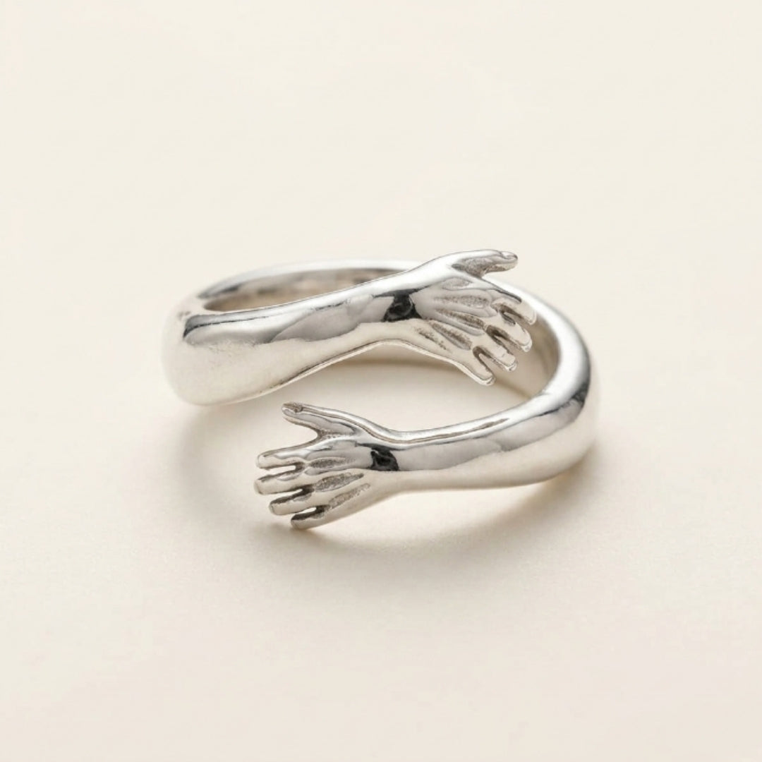 Silver Embrace Hands Ring