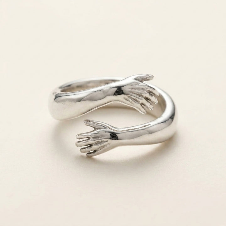 Silver Embrace Hands Ring