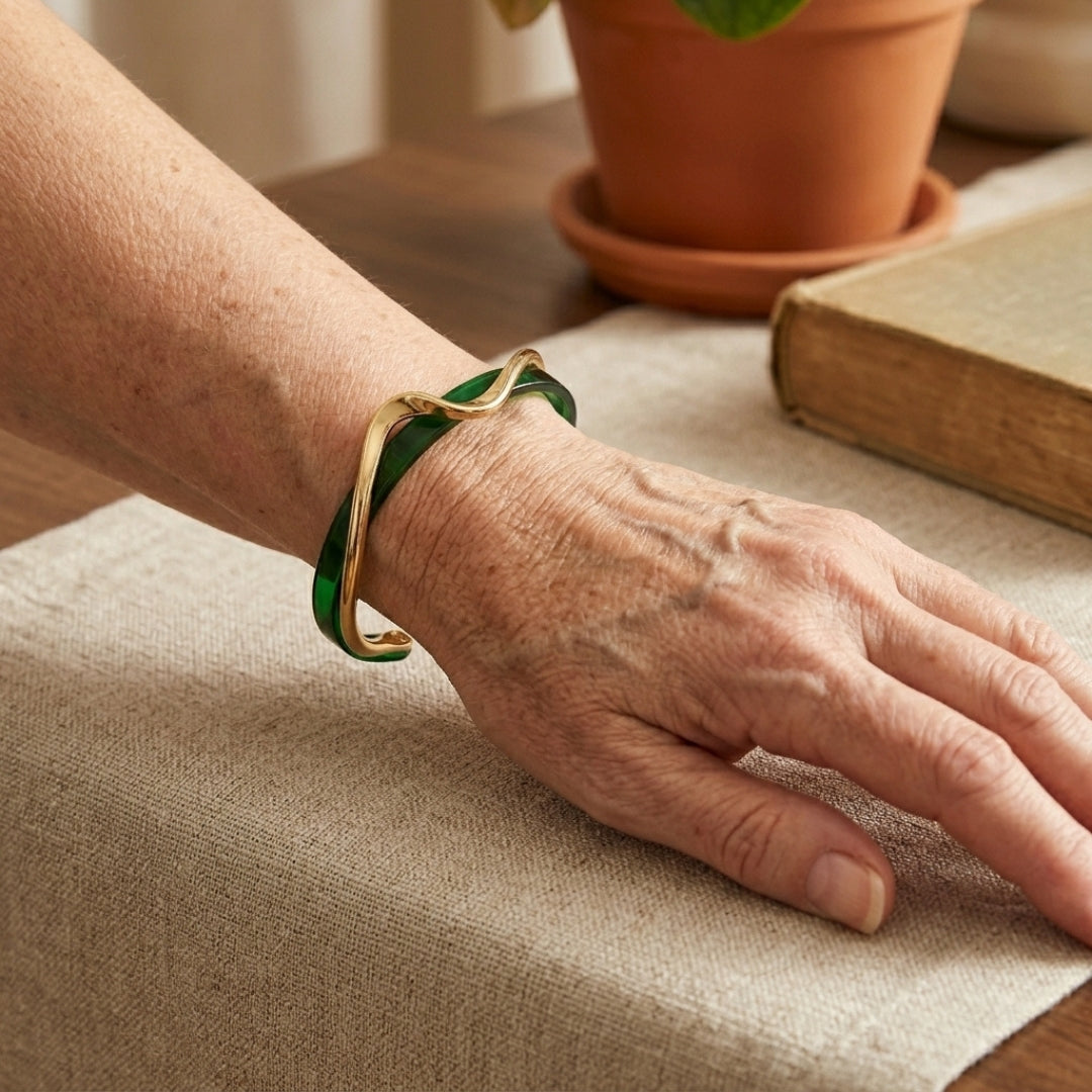 Green Wave Enamel Bangle