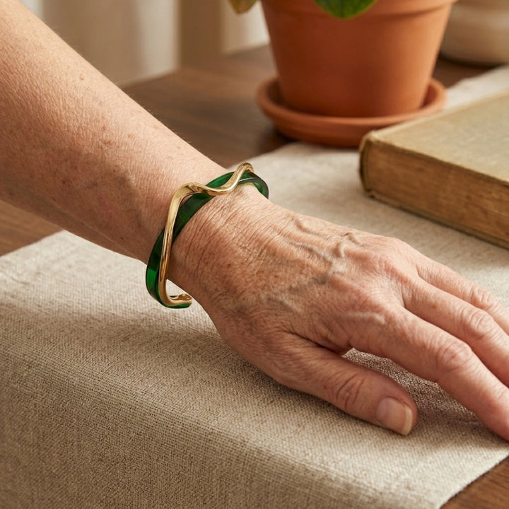 Green Wave Enamel Bangle