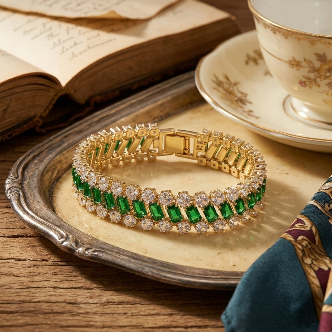 Emerald &amp; CZ Tennis Bracelet