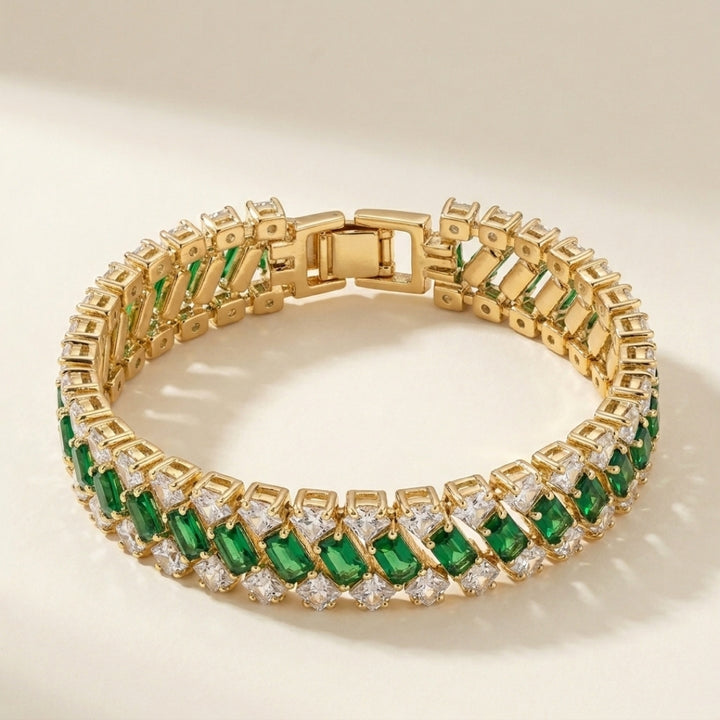 Emerald &amp; CZ Tennis Bracelet