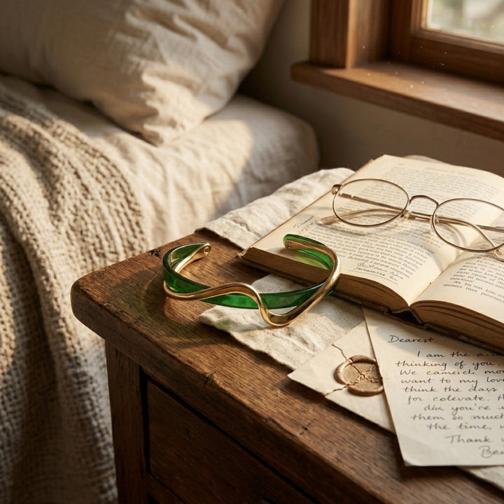 Green Wave Enamel Bangle