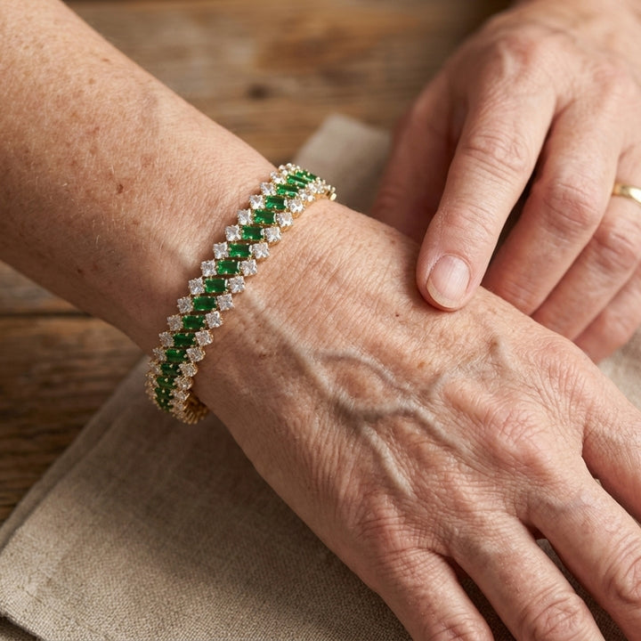 Emerald &amp; CZ Tennis Bracelet