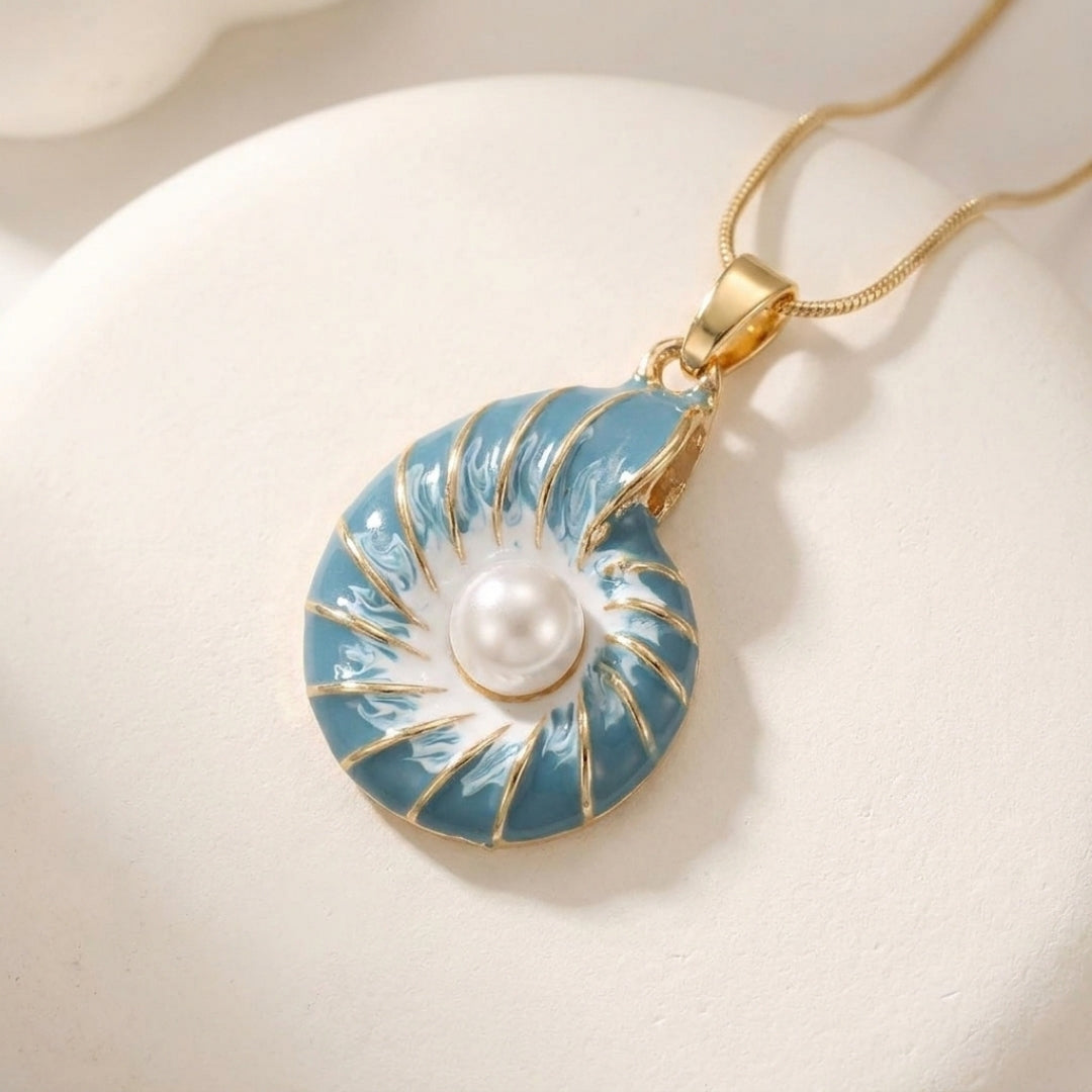 Blue Shell &amp; Pearl Pendant