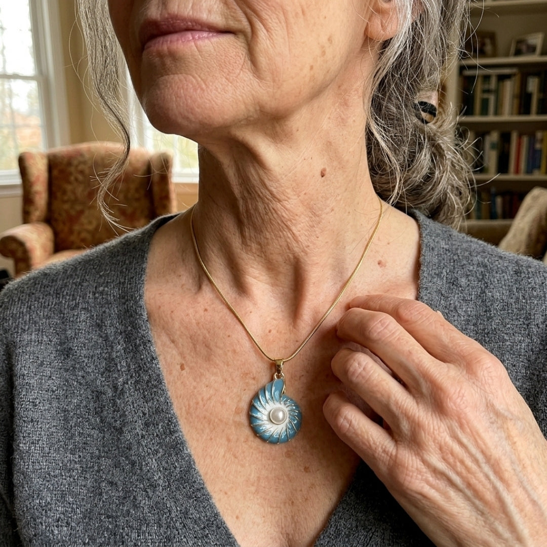Blue Shell &amp; Pearl Pendant