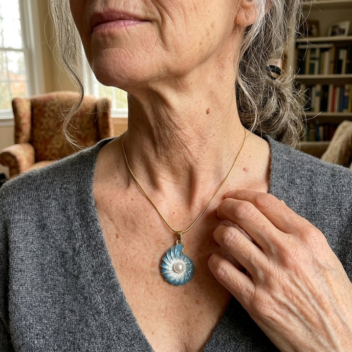 Blue Shell &amp; Pearl Pendant