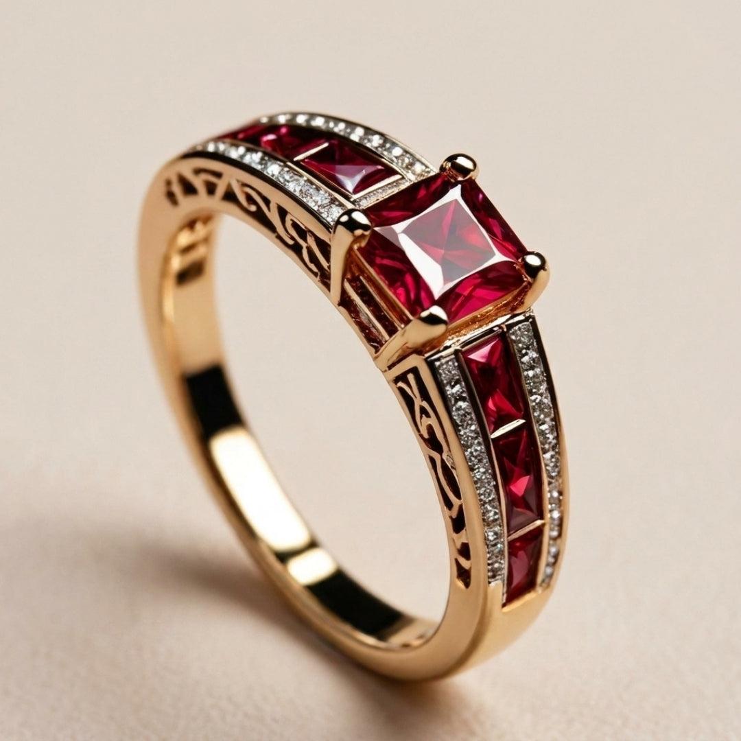 Red Crystal Crown Band Ring