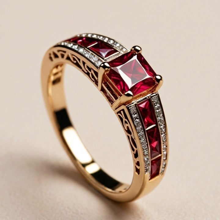 Red Crystal Crown Band Ring