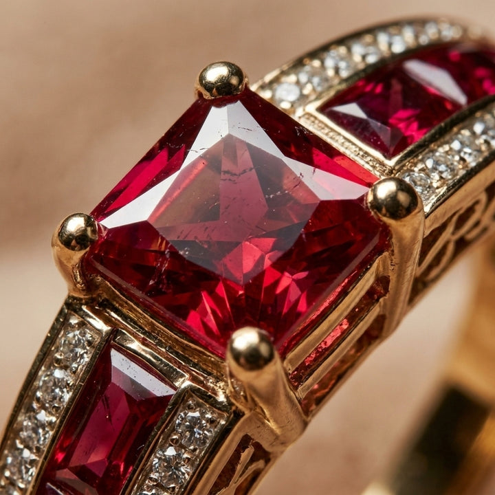 Red Crystal Crown Band Ring