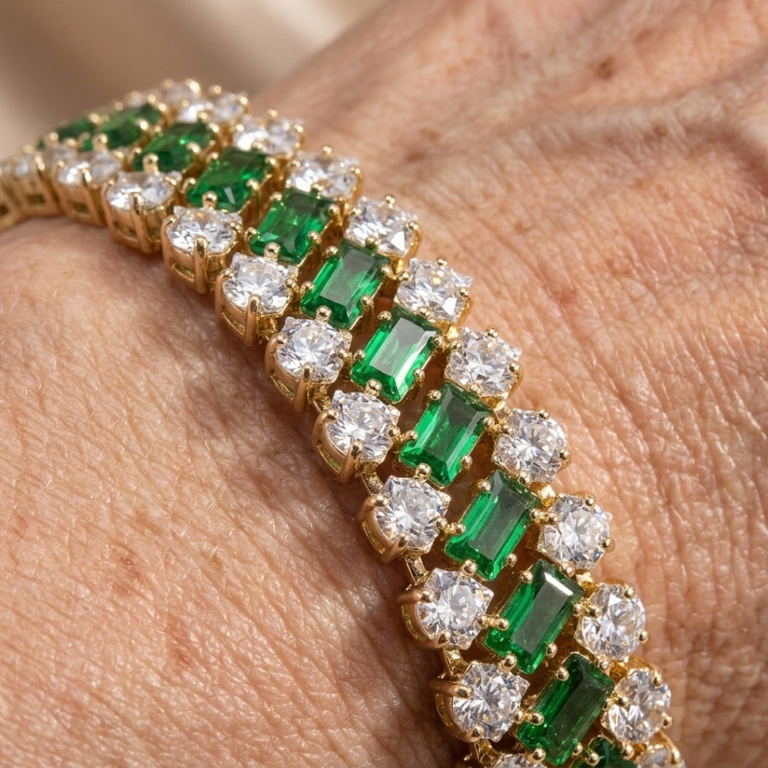 Emerald &amp; CZ Tennis Bracelet