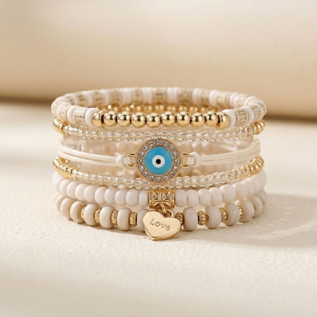 Hamsa &amp; Pearl Bracelet Stack