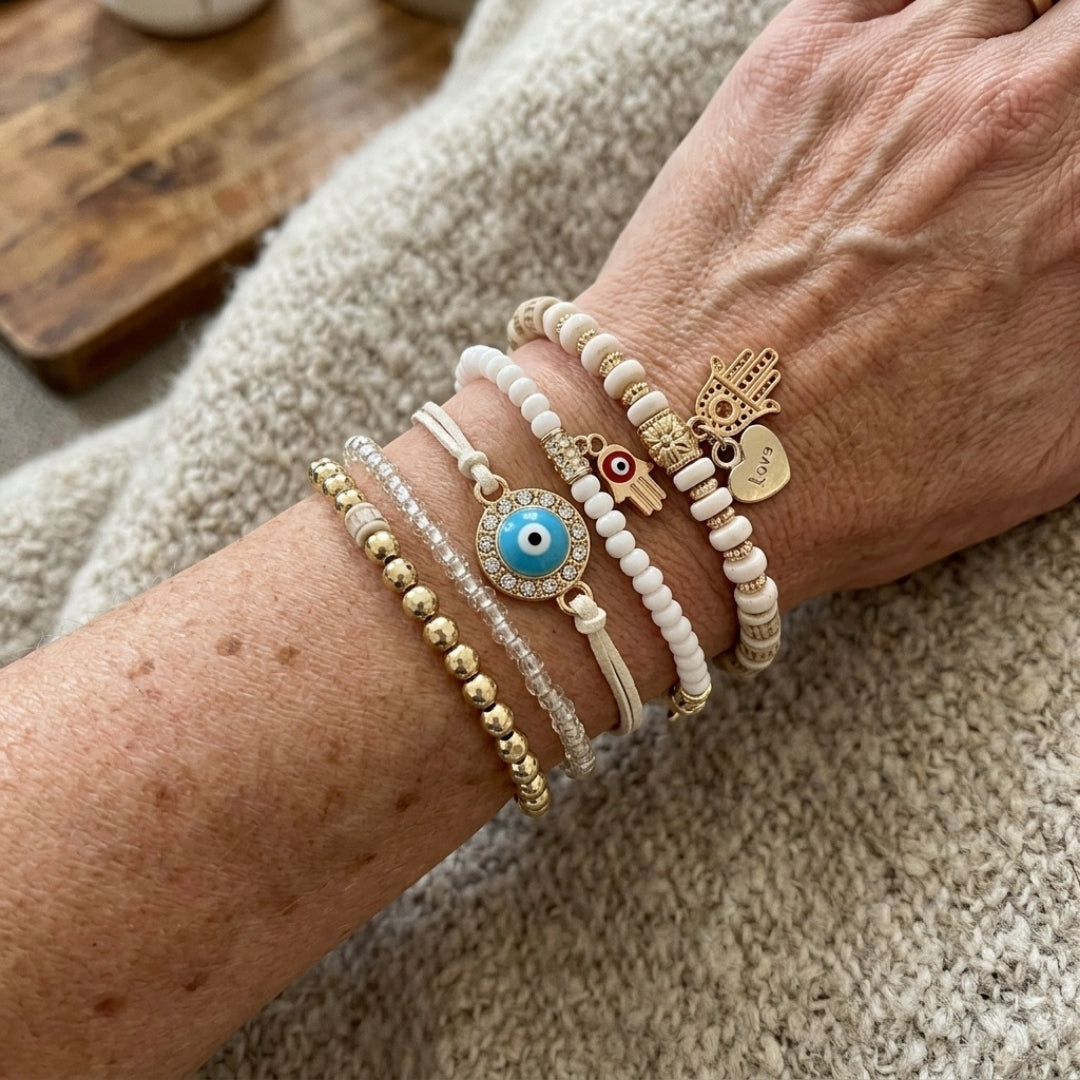 Hamsa &amp; Pearl Bracelet Stack