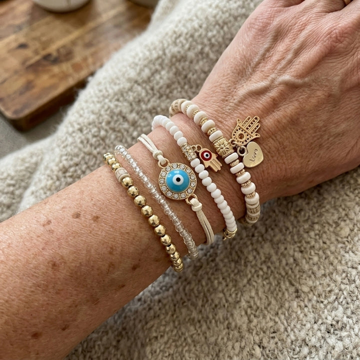 Hamsa &amp; Pearl Bracelet Stack