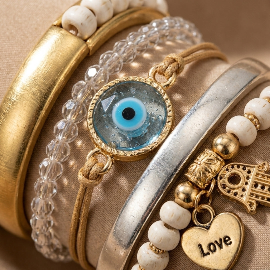 Hamsa &amp; Pearl Bracelet Stack