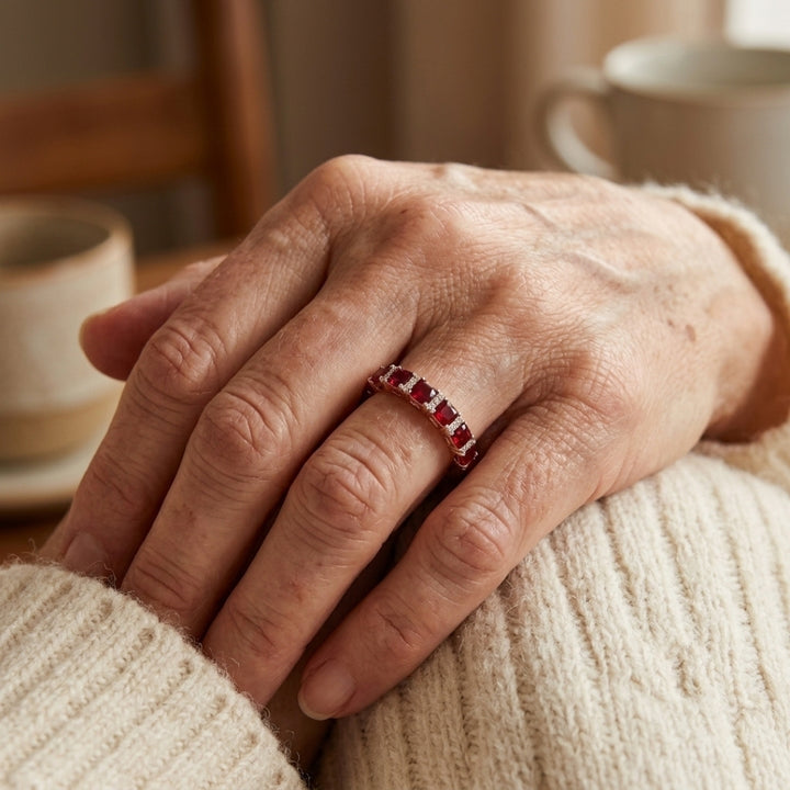 Red Crystal Channel Band Ring