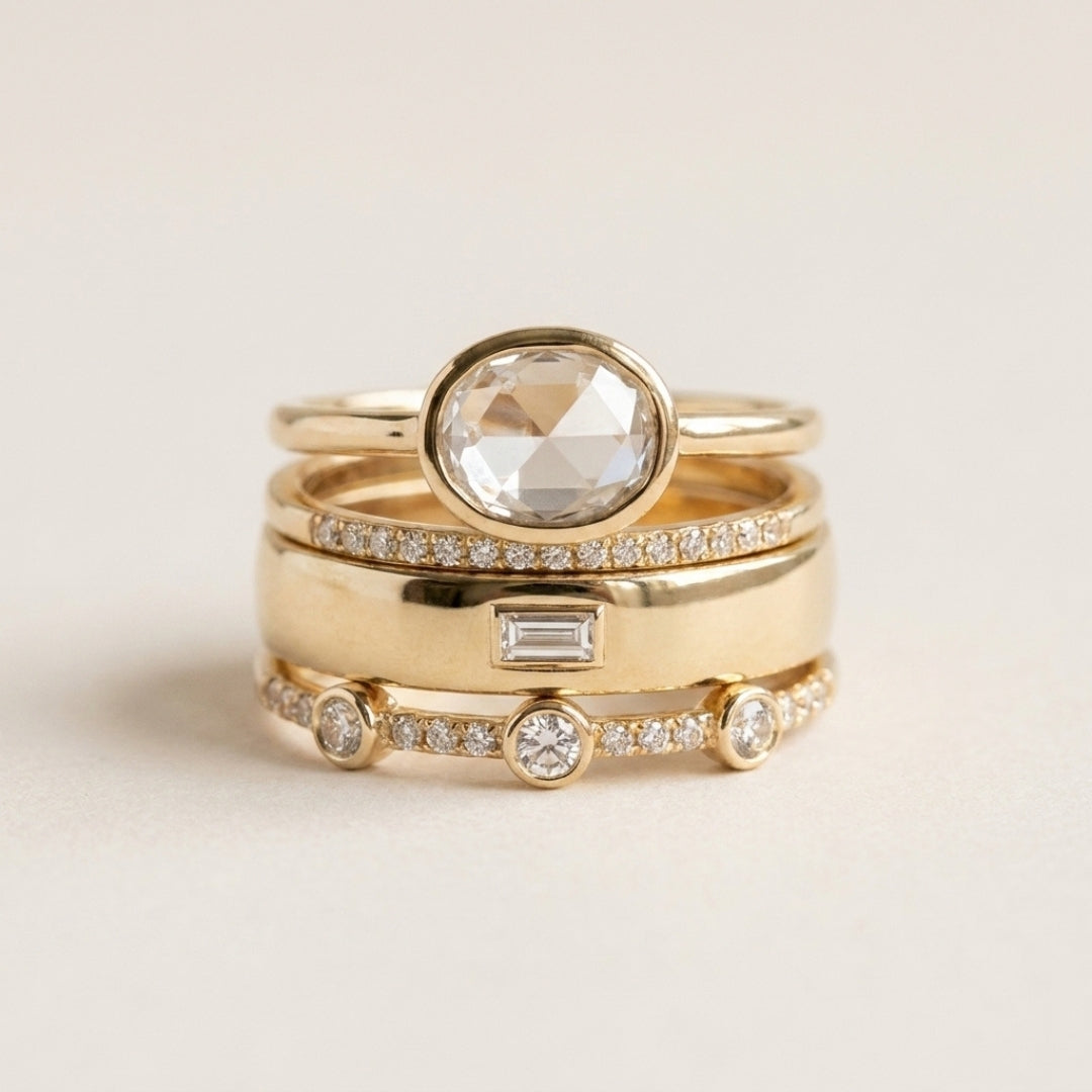 Vintage Gold &amp; CZ Stacking Ring Set
