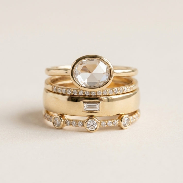 Vintage Gold &amp; CZ Stacking Ring Set