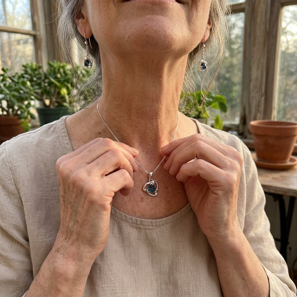 Sapphire Solitaire Pendant + Earrings