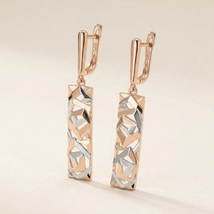 Two-Tone Faceted Bar Drop Earrings