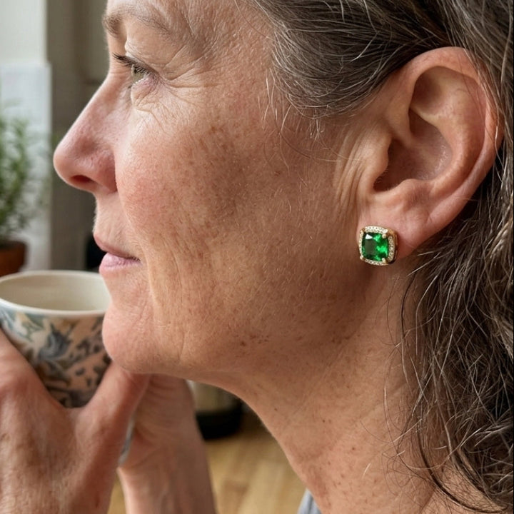 Emerald Halo Stud Earrings