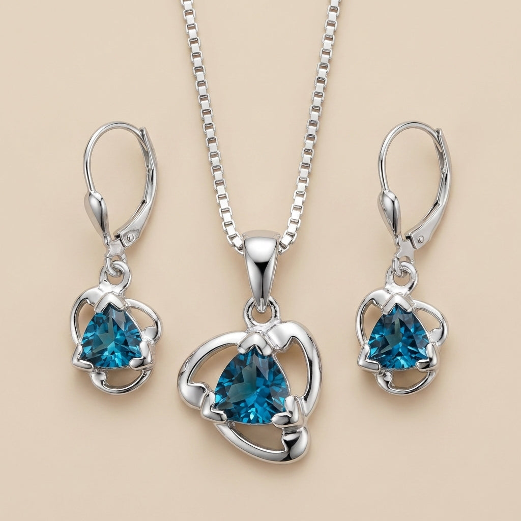 Sapphire Solitaire Pendant + Earrings