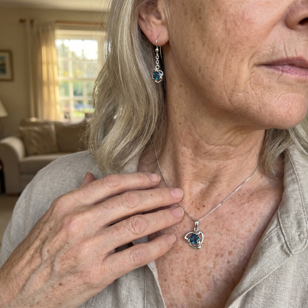 Sapphire Solitaire Pendant + Earrings