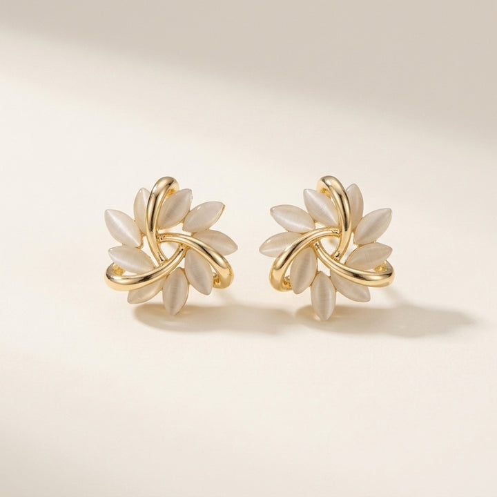 White Opal Petal Cluster Earrings