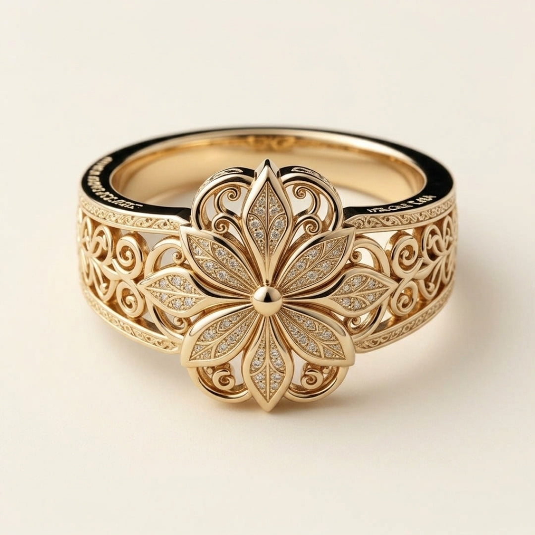 Engraved Gold Petal Band Ring