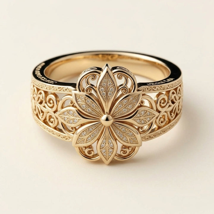 Engraved Gold Petal Band Ring