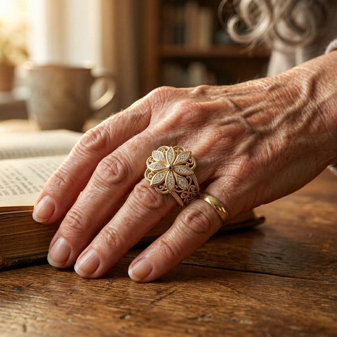 Engraved Gold Petal Band Ring
