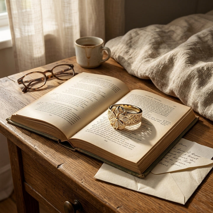 Engraved Gold Petal Band Ring