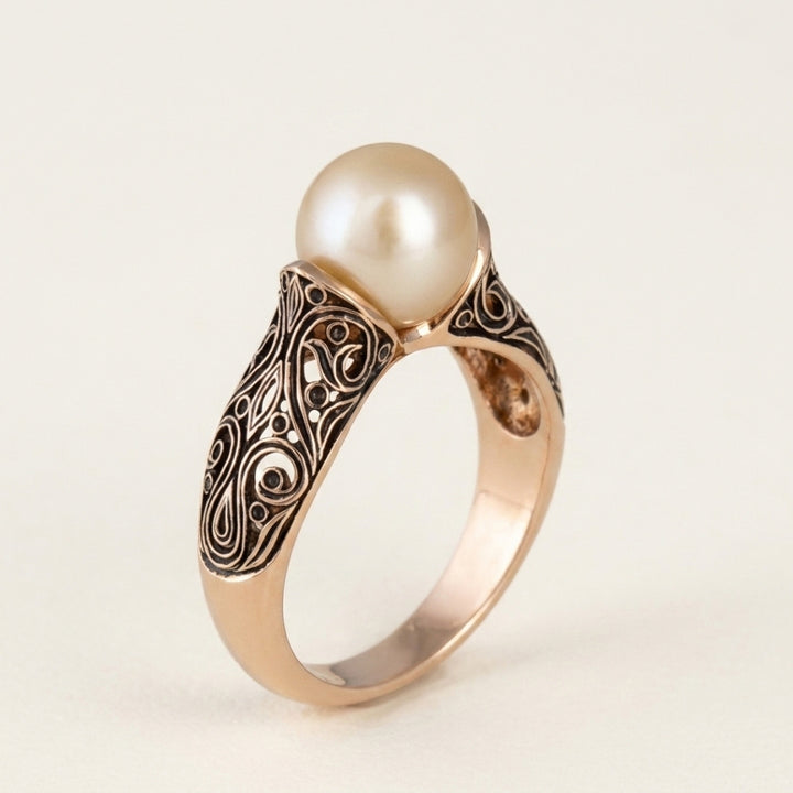 Pearl &amp; Scroll Gold Ring