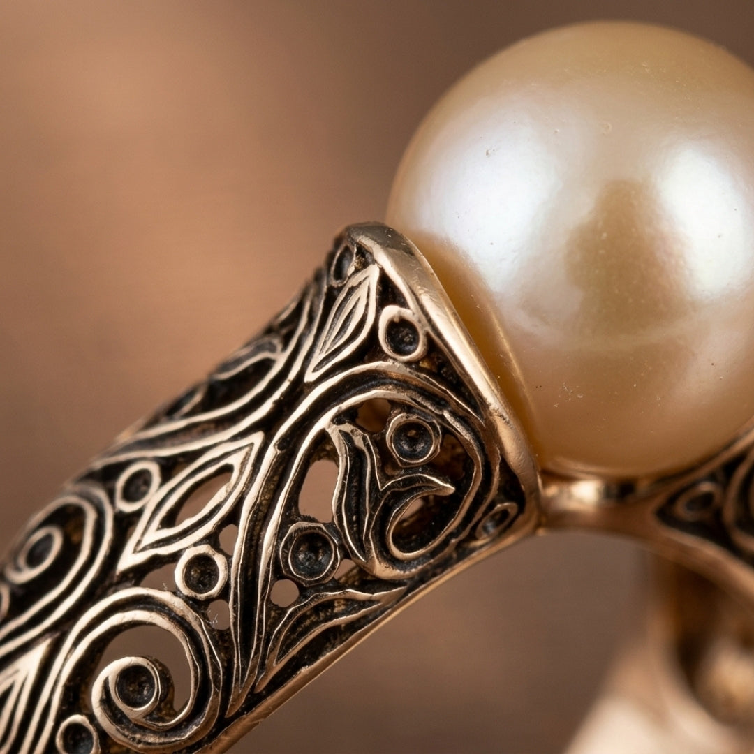 Pearl &amp; Scroll Gold Ring