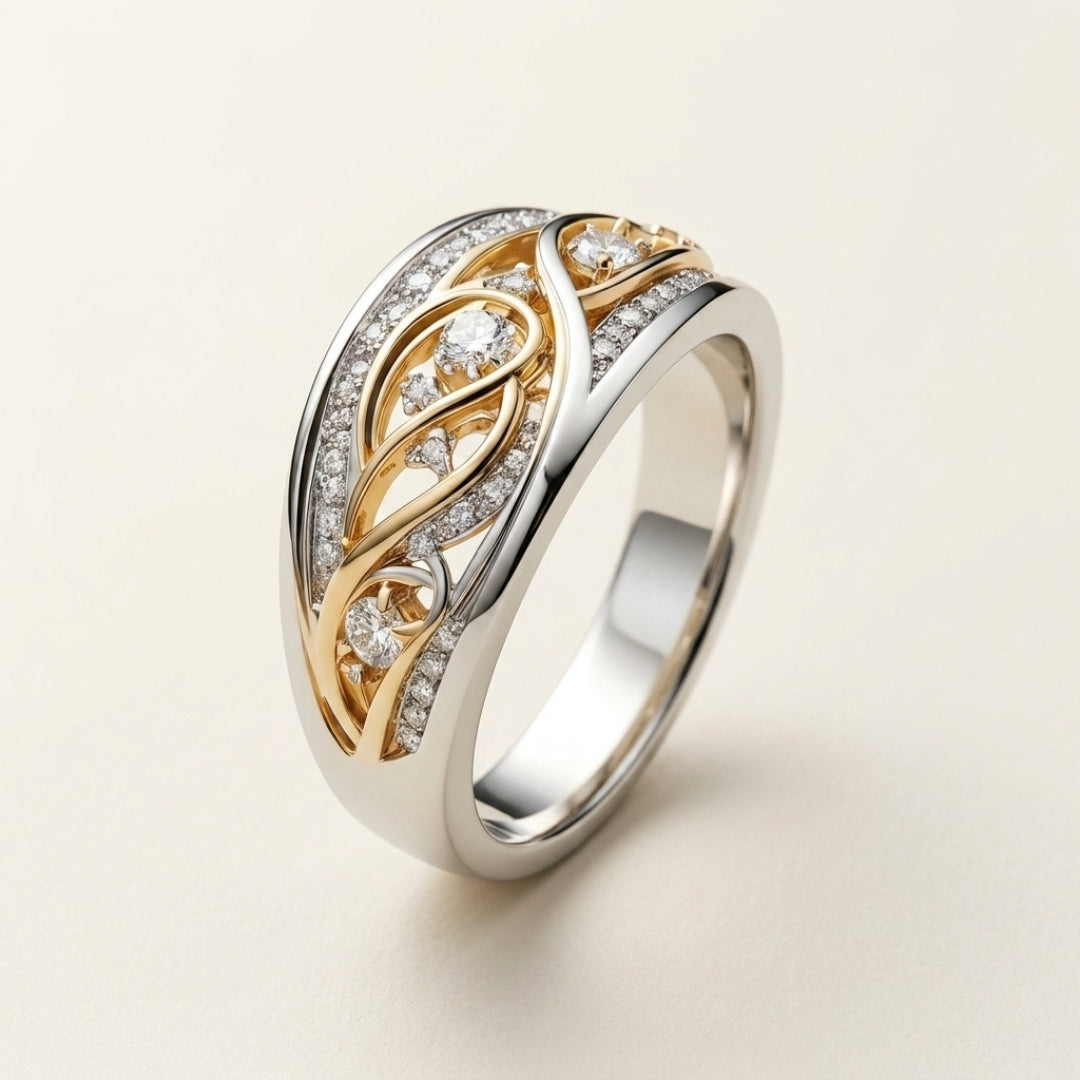 Two-Tone Filigree Wave Band Ring