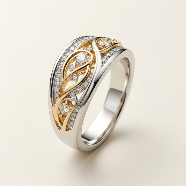 Two-Tone Filigree Wave Band Ring
