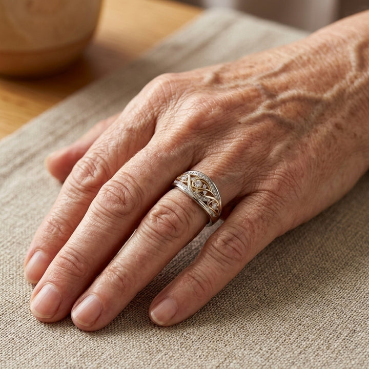 Two-Tone Filigree Wave Band Ring