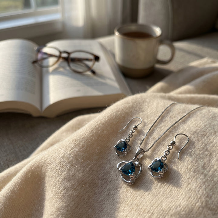 Sapphire Solitaire Pendant + Earrings