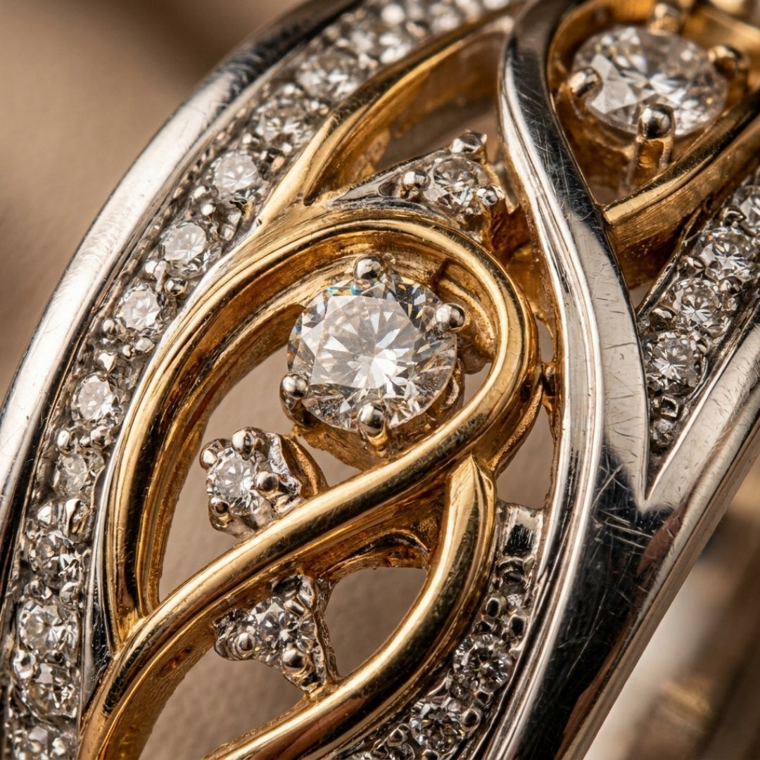 Two-Tone Filigree Wave Band Ring